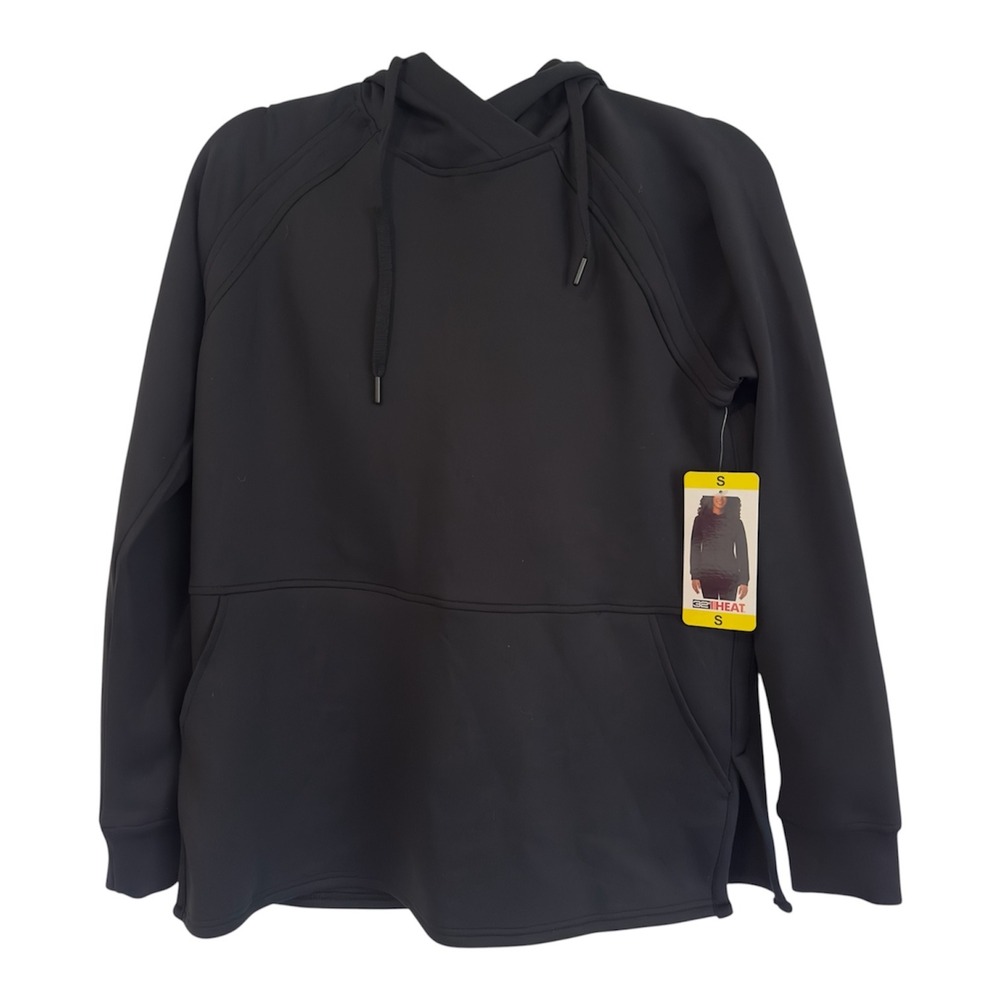 32 Degrees Heat Womens Black Tech Fleece Pullover Hoodie Side Slit RN165550 Sm